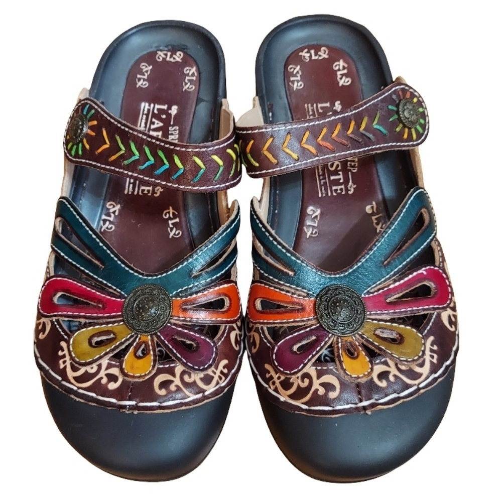 Spring Step L'artiste Leather Copa Clog In Brown Multi